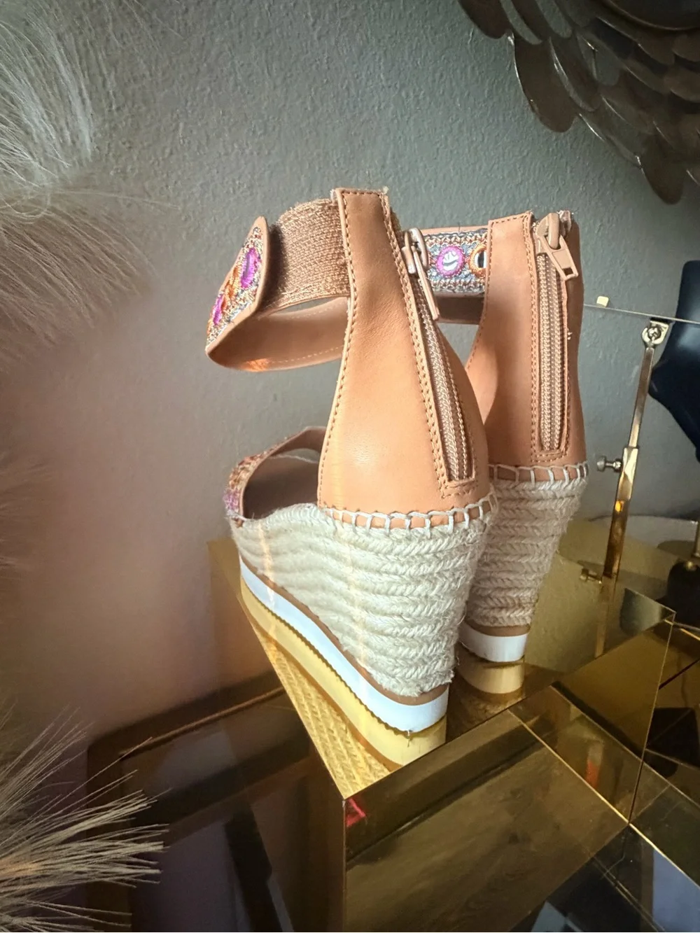 Van Eli Embellished Espadrille Wedge Sandals Ankle Strap Size 6.5M